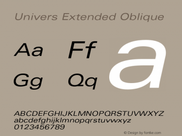 Univers Extended Oblique 19: 14480: 1998 Font Sample