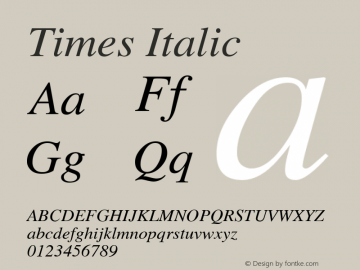 Times Italic Version 2.03 Font Sample