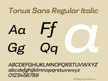 TonusSans-RegularItalic 1.000 Font Sample