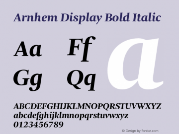 ArnhemDisplay-BoldItalic Version 1.003; build 0001 Font Sample