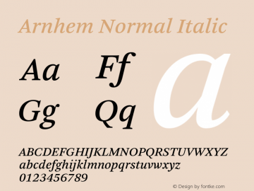 Arnhem-NormalItalic Version 2.001; build 0001 Font Sample