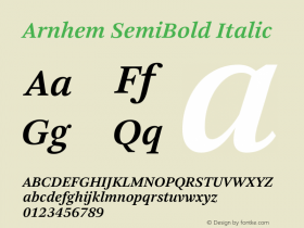 Arnhem-SemiBoldItalic Version 2.001; build 0001 Font Sample