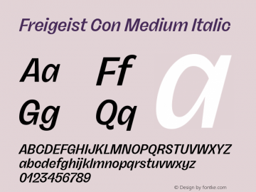Freigeist Con Medium Italic Version 1.000;hotconv 1.0.109;makeotfexe 2.5.65596 Font Sample