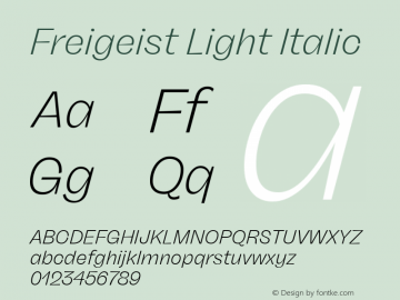 Freigeist Light Italic Version 1.000;hotconv 1.0.109;makeotfexe 2.5.65596 Font Sample