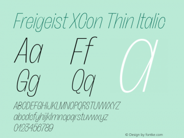 Freigeist XCon Thin Italic Version 1.000;hotconv 1.0.109;makeotfexe 2.5.65596 Font Sample