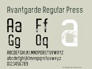 Avantgarde Regular Press Version 1.002;Fontself Maker 3.3.0图片样张