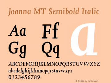 Joanna MT Semibold Italic 001.000 Font Sample