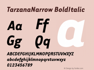 TarzanaNarrow BoldItalic Version 001.000 Font Sample