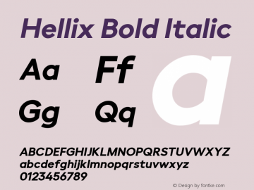Hellix-BoldItalic Version 1.005 Font Sample