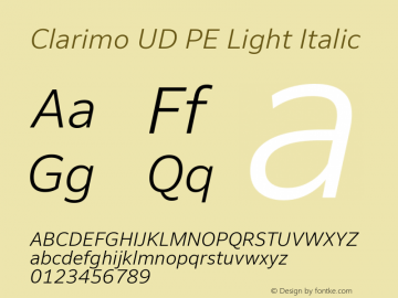 ClarimoUDPE-LightItalic Version 1.000 | wf-rip DC20180625 Font Sample