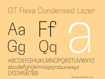 GT Flexa Condensed Lazer Version 2.005;hotconv 1.0.109;makeotfexe 2.5.65596 Font Sample