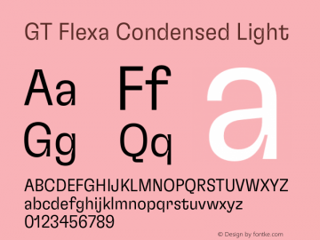 GT Flexa Condensed Light Version 2.005;hotconv 1.0.109;makeotfexe 2.5.65596 Font Sample