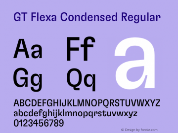 GT Flexa Condensed Regular Version 2.005;hotconv 1.0.109;makeotfexe 2.5.65596 Font Sample