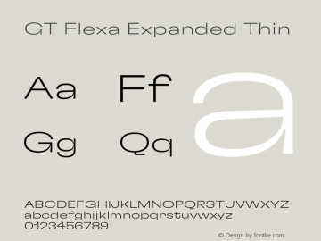 GT Flexa Expanded Thin Version 2.005;hotconv 1.0.109;makeotfexe 2.5.65596 Font Sample