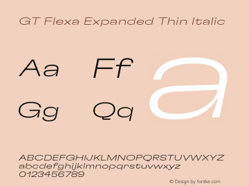 GT Flexa Expanded Thin Italic Version 2.005;hotconv 1.0.109;makeotfexe 2.5.65596 Font Sample