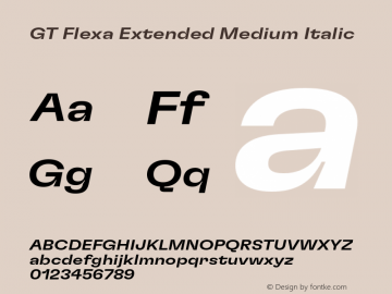 GT Flexa Extended Medium Italic Version 2.005;hotconv 1.0.109;makeotfexe 2.5.65596 Font Sample