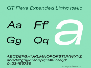 GT Flexa Extended Light Italic Version 2.005;hotconv 1.0.109;makeotfexe 2.5.65596 Font Sample