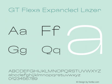 GT Flexa Expanded Lazer Version 2.005;hotconv 1.0.109;makeotfexe 2.5.65596 Font Sample