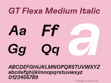 GT Flexa Medium Italic Version 2.005;hotconv 1.0.109;makeotfexe 2.5.65596 Font Sample