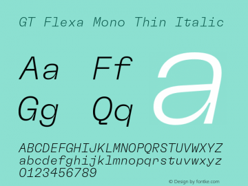 GT Flexa Mono Thin Italic Version 2.005;hotconv 1.0.109;makeotfexe 2.5.65596 Font Sample