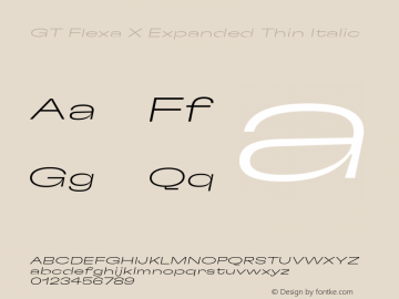GT Flexa X Expanded Thin Italic Version 2.005;hotconv 1.0.109;makeotfexe 2.5.65596 Font Sample