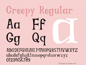 Creepy Version 1.00;May 30, 2020;FontCreator 11.5.0.2422 64-bit Font Sample