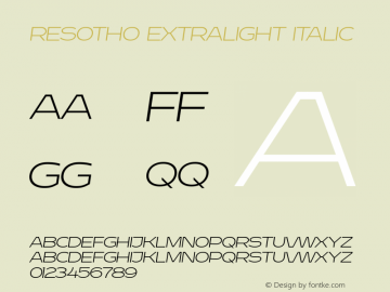 Resotho Extralight Italic Version 1.121 Font Sample