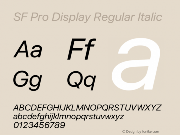 SF Pro Display Regular Italic Version 16.0d9e1 Font Sample