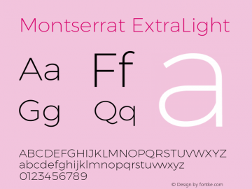 Gontserrat ExtraLight Version 6.001 Font Sample