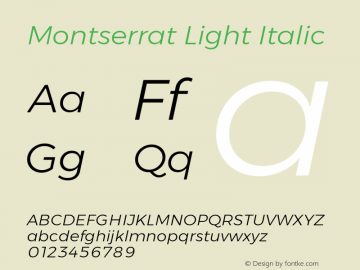 Gontserrat Light Italic Version 6.001 Font Sample