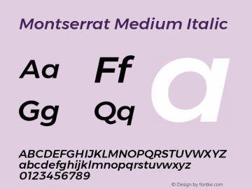 Gontserrat Medium Italic Version 6.001 Font Sample