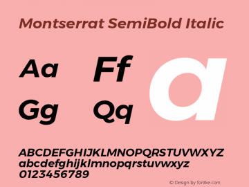 Gontserrat SemiBold Italic Version 6.001 Font Sample