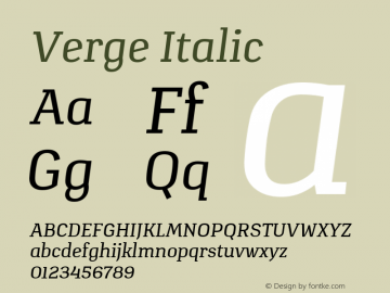 Verge Italic Version 1.000 Font Sample