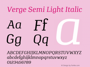 Verge Semi Light Italic Version 1.000 Font Sample