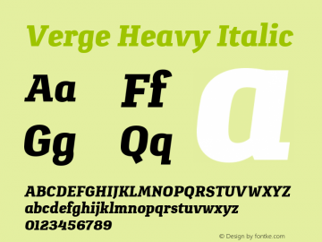 Verge Heavy Italic Version 1.000 Font Sample