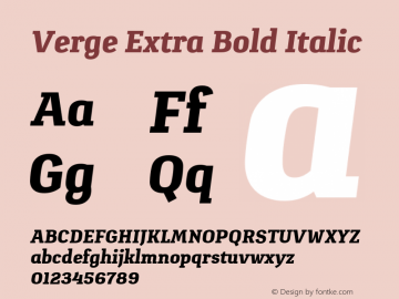 Verge Extra Bold Italic Version 1.000 Font Sample
