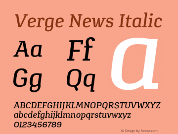 Verge News Italic Version 1.000 Font Sample