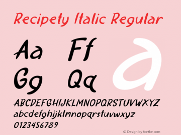 Recipety Italic Version 1.00;June 20, 2020;FontCreator 12.0.0.2563 64-bit图片样张