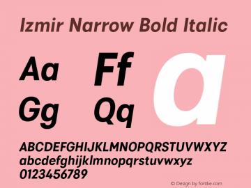 IzmirNarrow-BoldItalic Version 1.000 Font Sample