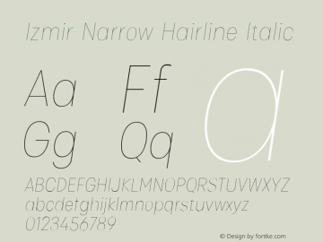 IzmirNarrow-HairlineItalic Version 1.000 Font Sample