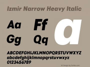 IzmirNarrow-HeavyItalic Version 1.000 Font Sample