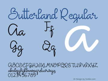Butterland Version 1.00;December 26, 2019;FontCreator 12.0.0.2547 64-bit图片样张