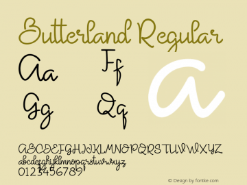 Butterland Version 1.00;December 26, 2019;FontCreator 12.0.0.2547 64-bit Font Sample