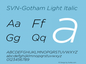 SVN-GothamLightItalic Version 001.000 Font Sample