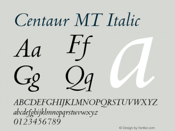 Centaur MT Italic Version 1.00 - May 2001图片样张