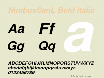 NimbusSanL Bold Italic Version 1.000;PS 1.00;hotconv 1.0.57;makeotf.lib2.0.21895 Font Sample