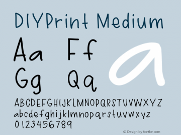 DIYPrint Version 001.000 Font Sample