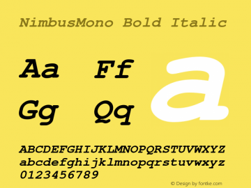 NimbusMono Bold Italic Version 1.05 Font Sample