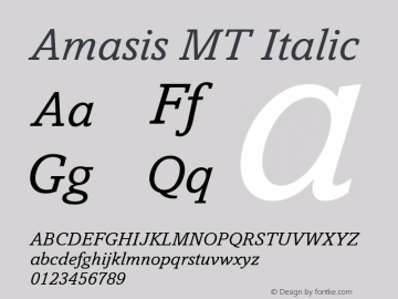 Amasis MT Italic 001.003 Font Sample