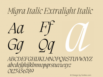 Migra Italic Extralight Italic Version 1.200;hotconv 1.0.109;makeotfexe 2.5.65596图片样张